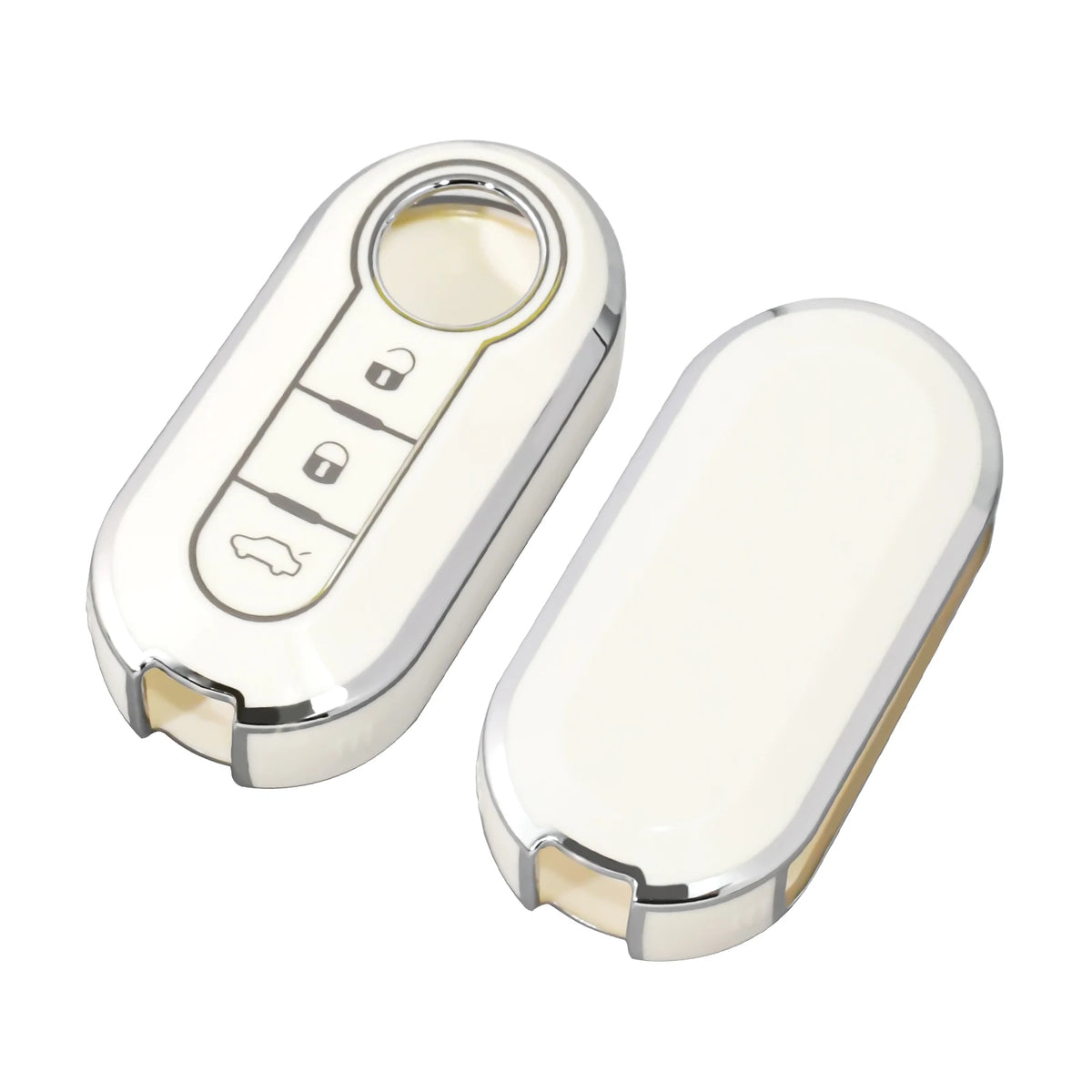 Housse de clé en cuir de luxe argentée pour Fiat, Citroën et Lancia.