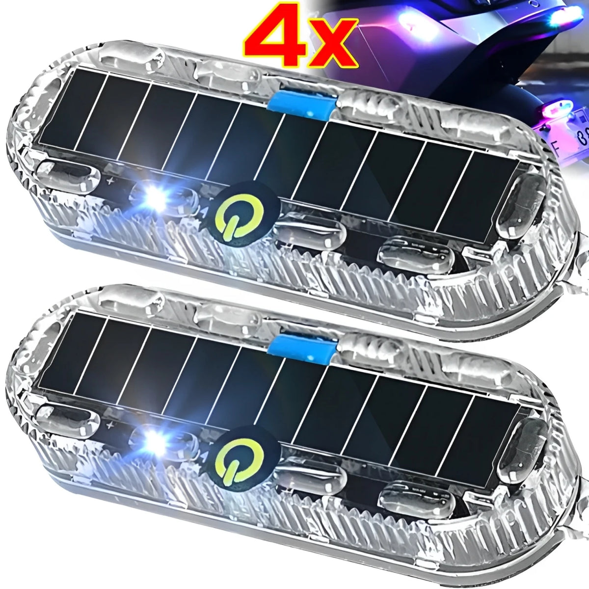 ضوء تحذيري LED أزرق بلاستيكي شفاف مع ألواح شمسية وأضواء مؤشر خضراء