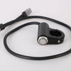 A black CNC aluminum headlight kill switch with a cable and connector for Sur-Ron Light Bee and Segway X Series.