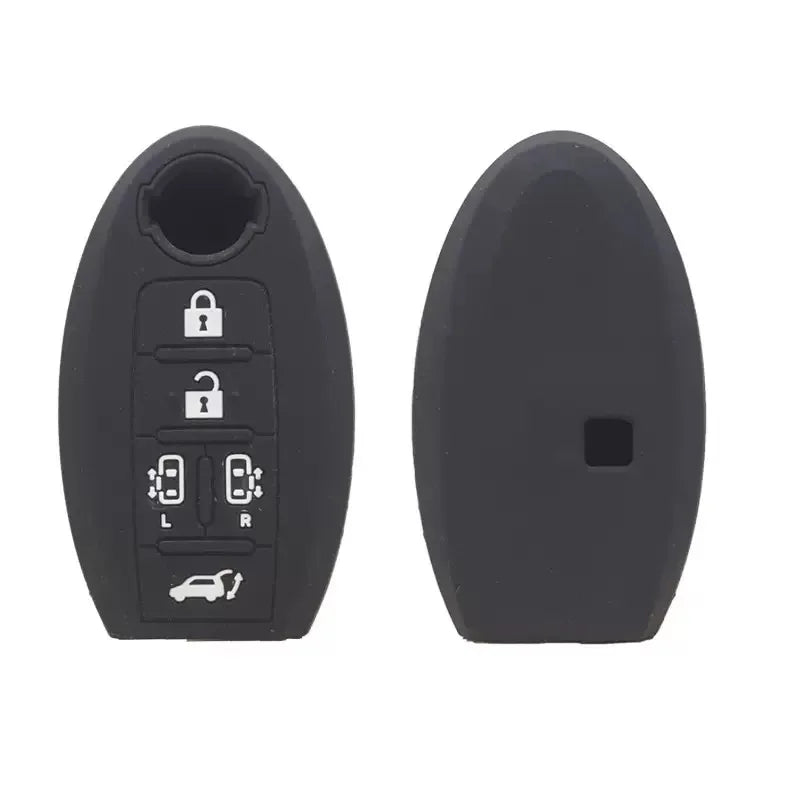 A black silicone cover for a universal car key fob, showing various key icons and a cutout.