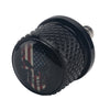 Black aftermarket motorcycle seat and fender bolts with a textured surface.