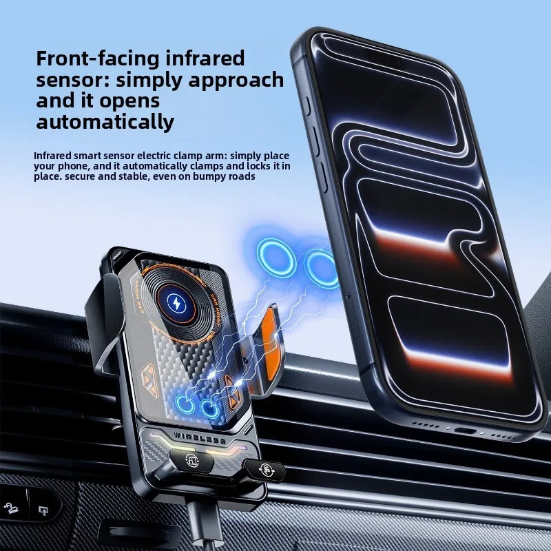 Frontseitiger Infrarotsensor-Klauearm, der an das Autoinnere angebracht wird, mit Smartphone auf einer Fahrzeugpaneel montier