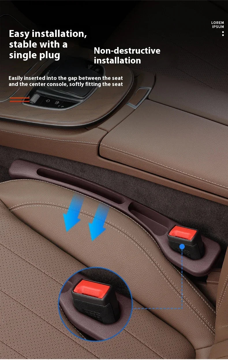 Installation sans dommage d'une bande de rangement pour siège de voiture dans la console du siège.