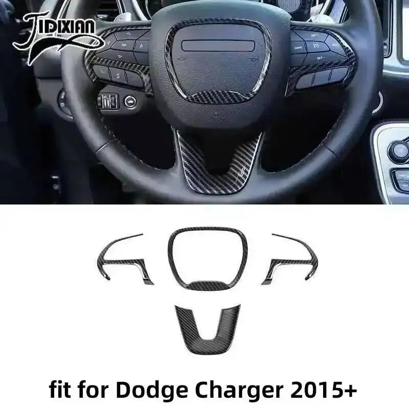 Carbon fiber steering wheel decoration kit for Dodge Charger interior