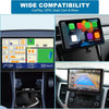 A digital display mounted in a car dashboard showing navigation and media options, designed for CarPlay screens and GPS units
