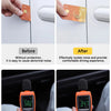 Before and after installation comparison showing noise reduction in a car door using weatherstrip seal strips.