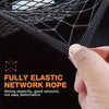 A hand is holding a fully elastic network rope, demonstrating its strong elasticity and rebound.