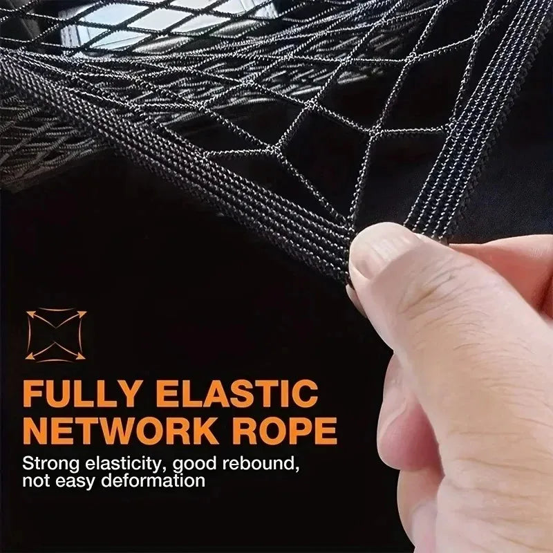 A hand is holding a fully elastic network rope, demonstrating its strong elasticity and rebound.