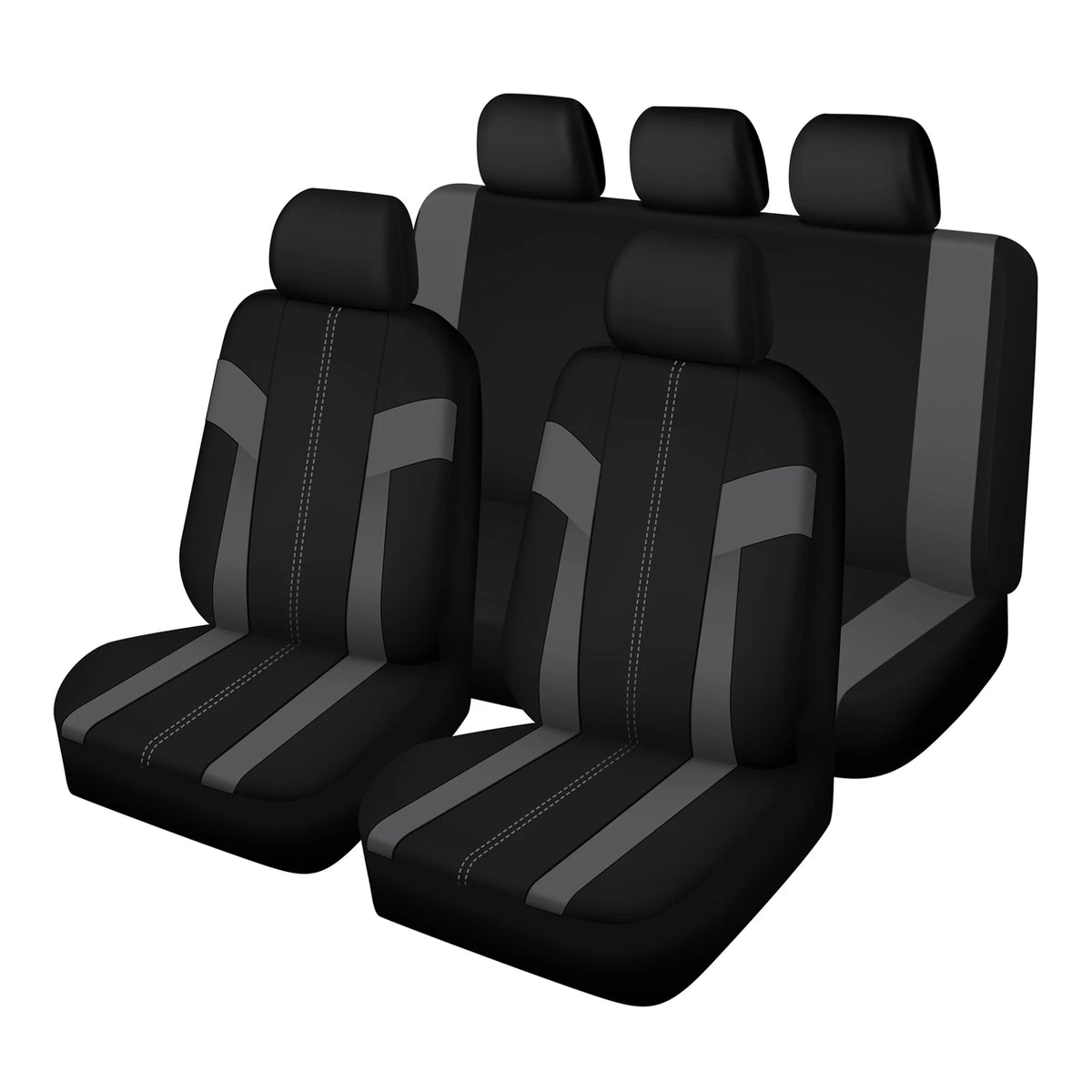 Un ensemble de housses universelles noires en polyester pour siège de voiture à quatre places.