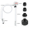 A white portable auto-stop fuel transfer pump with various tubing and components shown.
