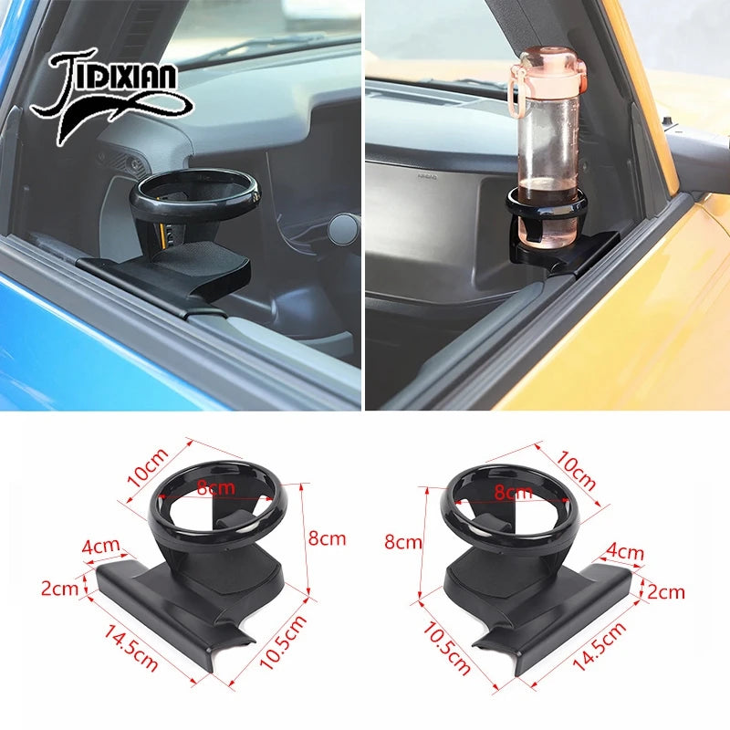A set of black cup holders designed for an A-pillar handle in a Ford Bronco vehicle.
