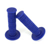 Two blue silicone handle bar grips for motorcycles, shown from the side.