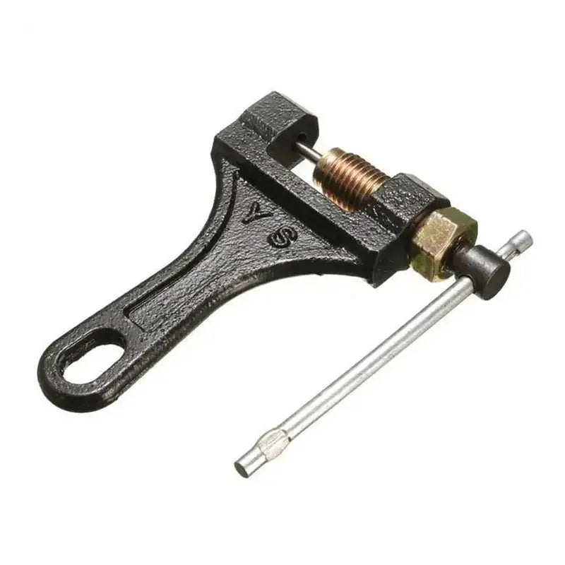 A black universal chain breaker tool used for removing motorcycle, bicycle, and ATV chains.