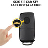 A hand is inserting a key into a black car key fob for easy installation.