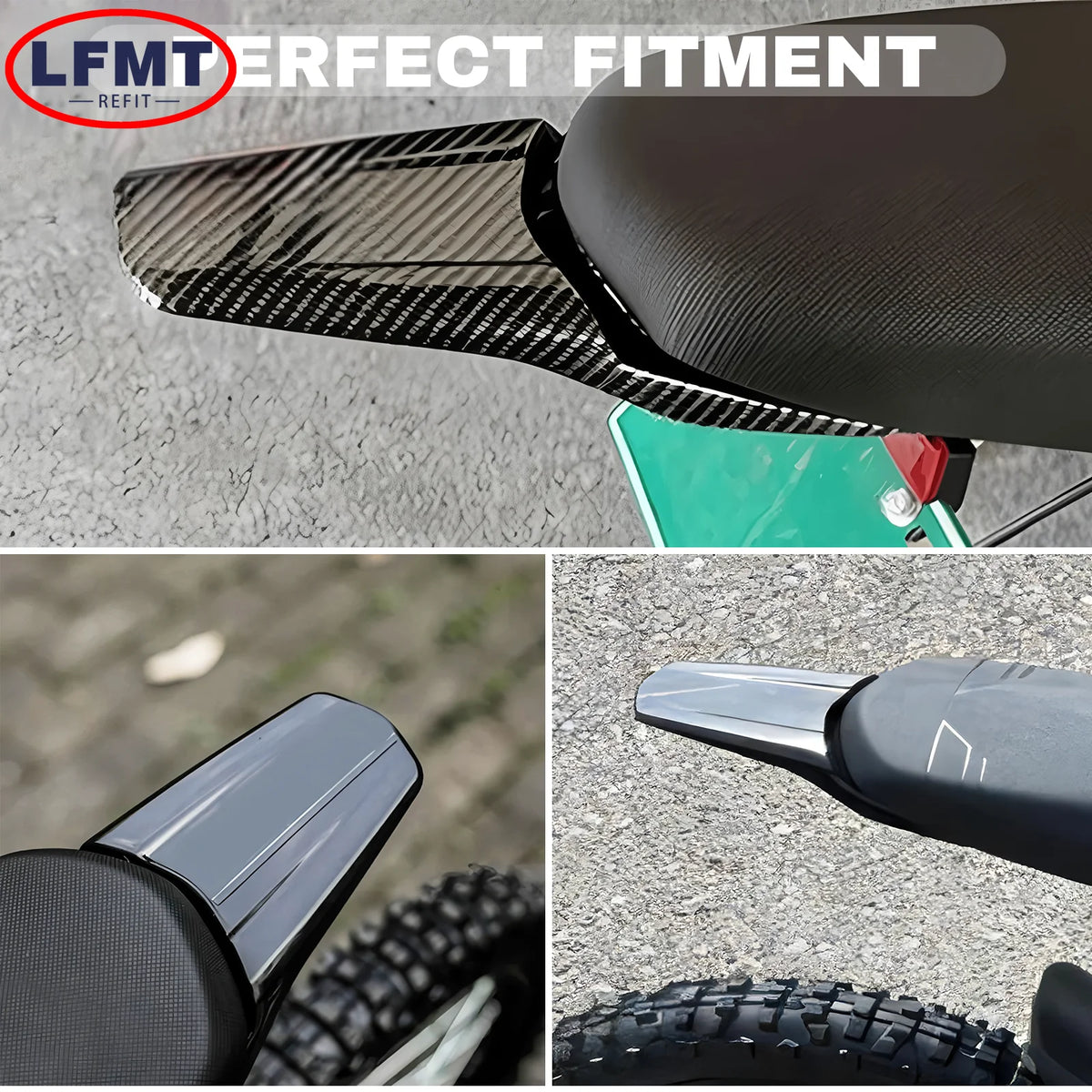 Aftermarket rear fender for a Sur-Ron electric bike, showing the fitment and mounting details.
