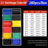 A box of 280 pieces of 2:1 shrinkage tubing kit with various colored and sized tubes.