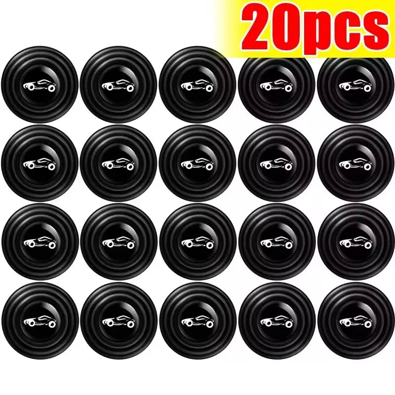 A set of ten black silicone car door shock absorber pads for anti-collision bumpers.