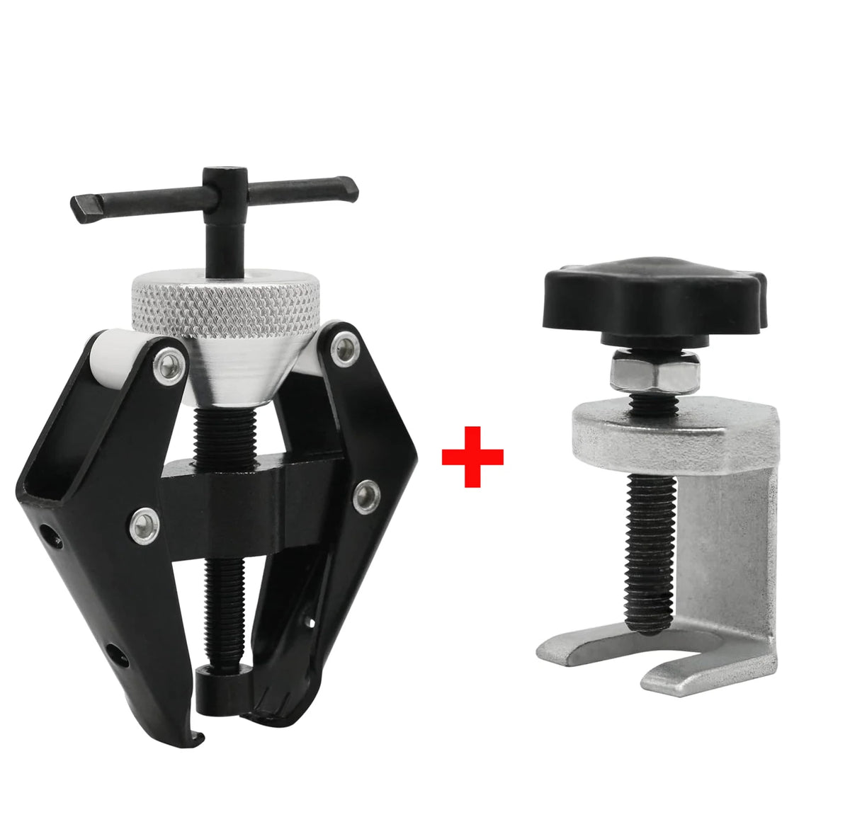 A heavy-duty wiper arm removal tool shown with its disassembled components and a plus sign.