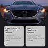 A close-up of a dark gray Mercedes-Benz headlight with an installed restoration kit for cleaning and coating.
