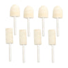 A set of light beige wool felt polishing buffing wheels with metal shafts.
