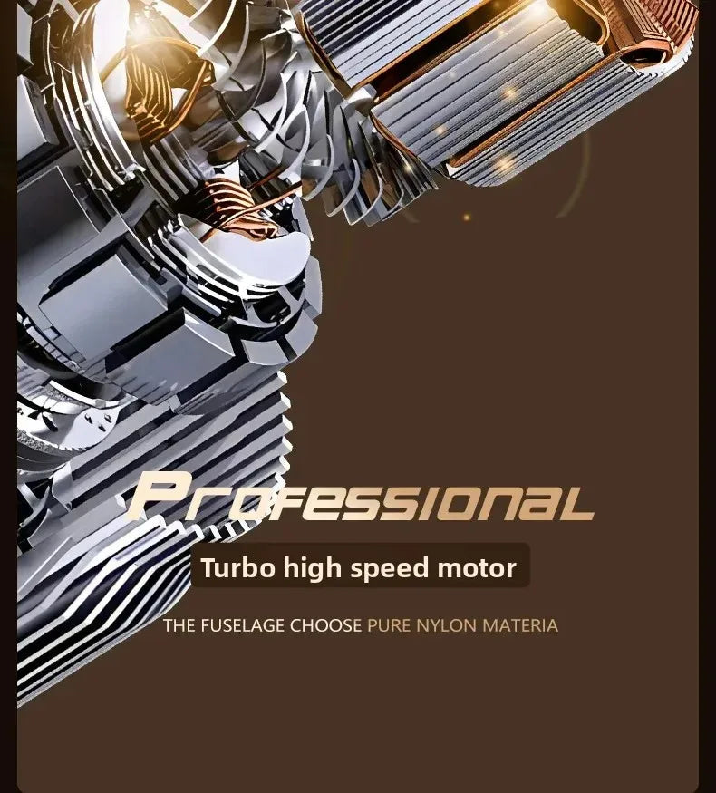 Close-up view of a professional turbo high speed motor component with metallic and nylon details.