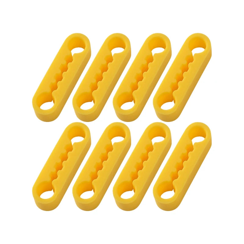A set of ten yellow silicone car door lock covers or anti-vibration pads.