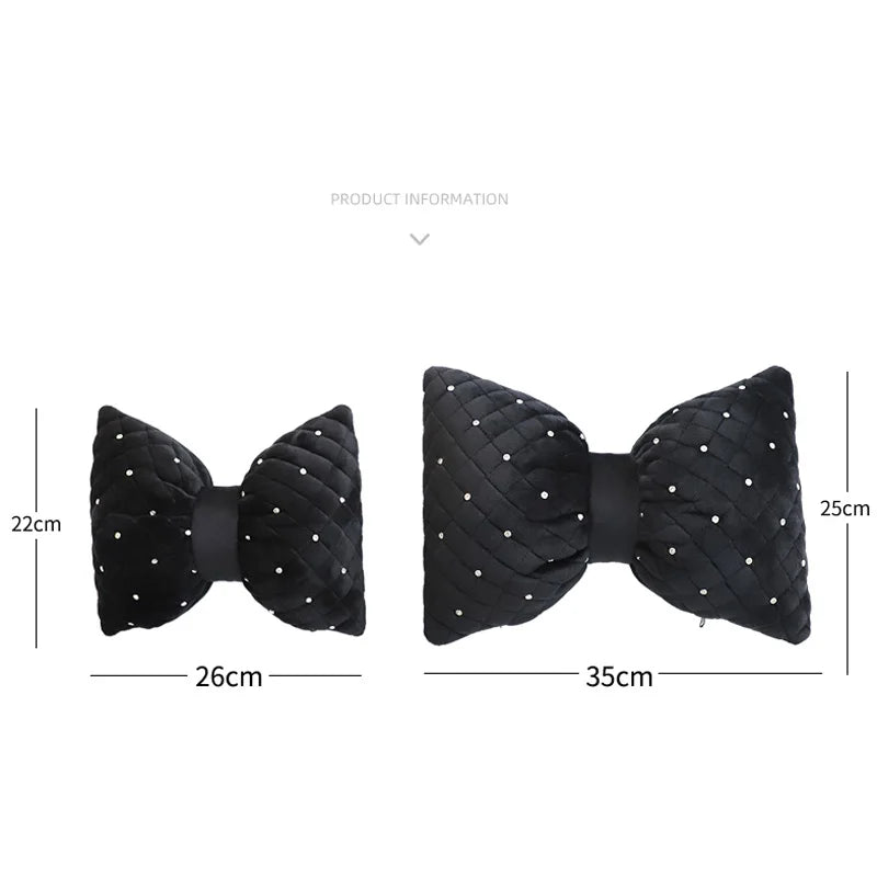 Black diamond rhinestone car neck pillow set in a bow shape