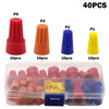 A set of 40 insulated wire connectors and nuts in various colors including red, orange, blue, yellow, and purple.