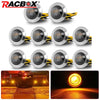 Close-up view of high-intensity LED marker lights for vehicles, showing the individual light units and a vehicle illumination