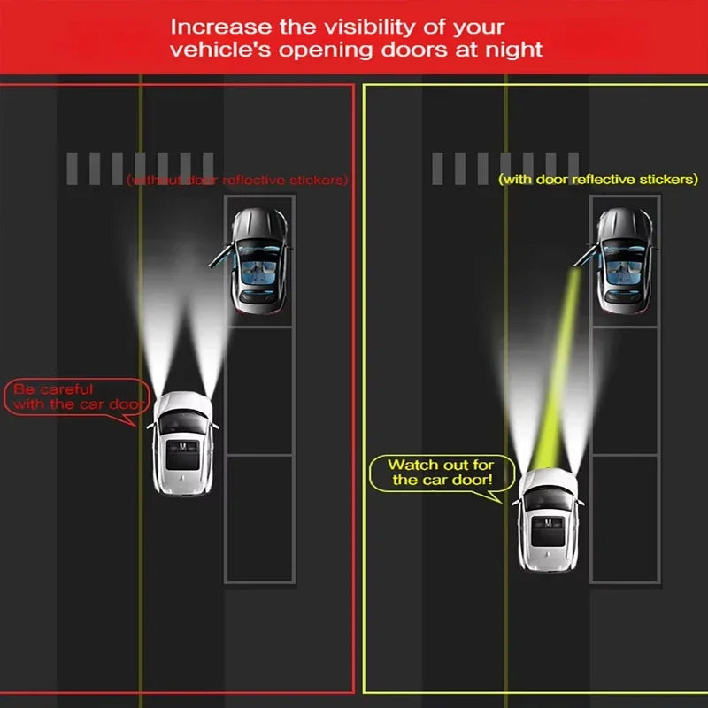 Demonstration of reflective stickers used to increase the visibility of a vehicle's opening doors at night.