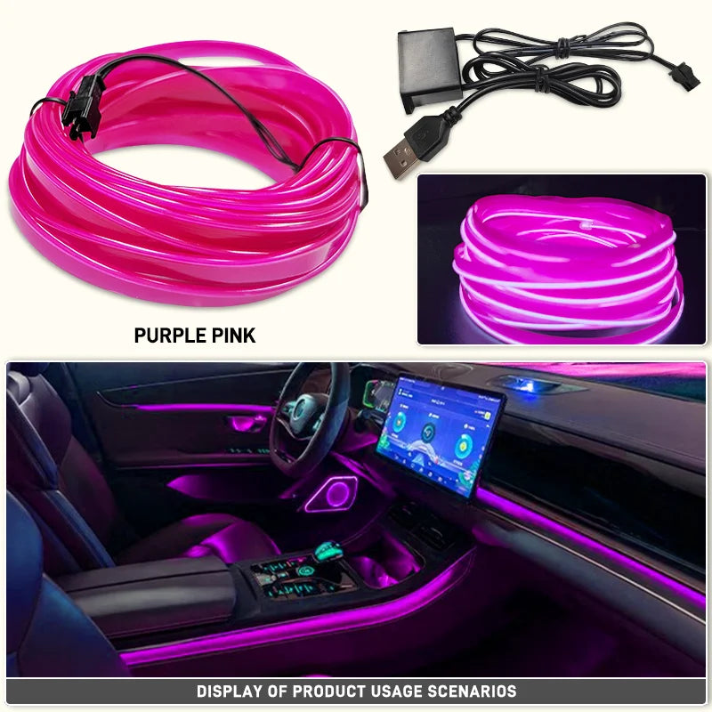 Purple pink flexible LED wiring strip used for car interior ambient lighting display