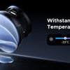 A close-up of a black magnetic car phone mount with a clear suction base, demonstrating its ability to withstand extreme temp