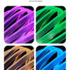 Four examples of effect real shot showing vibrant purple, green, gold, and blue light streaks.