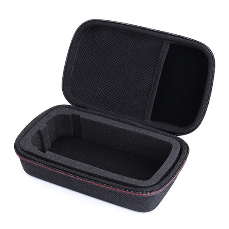 Black protective case for a lithium jump starter with an open lid and molded insert
