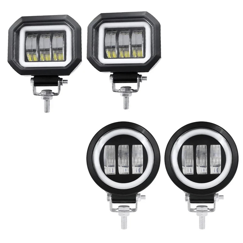 Two black LED work light mount brackets designed for vehicle hoods.