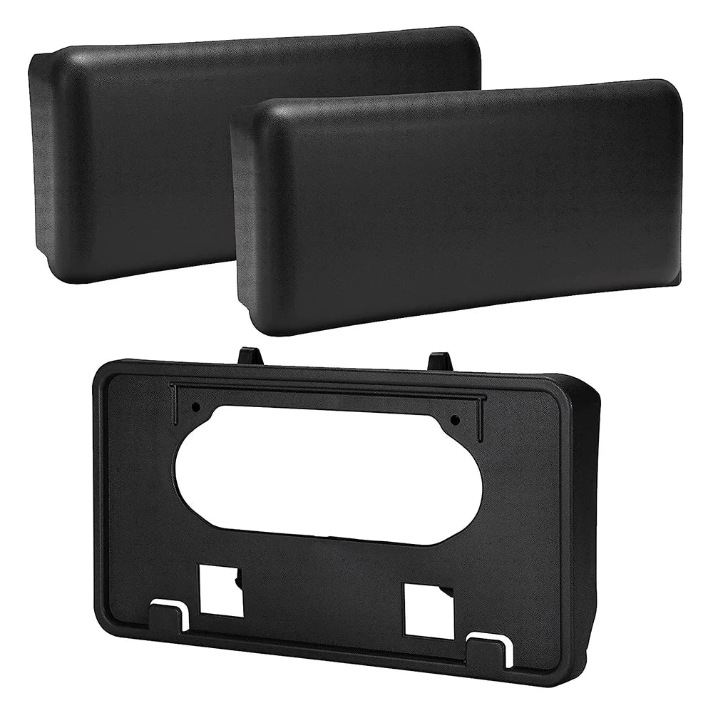 Black heavy duty front bumper guard and license plate kit for Ford F150 featuring a mounting plate and bracket.