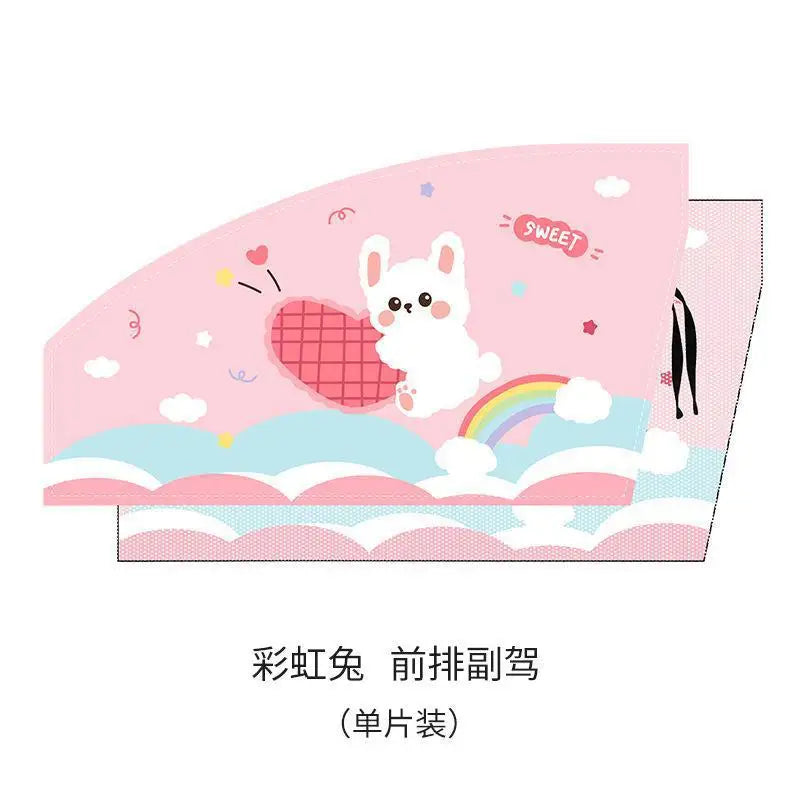 Pink magnetic double-layer car window shades with a white rabbit design