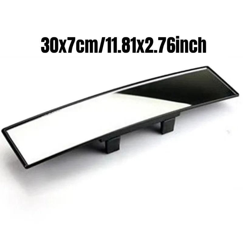 Black clip-on wide angle rear view mirror with a white reflective surface