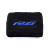 Chiffon microfibre noir avec un logo de bande de course bleue