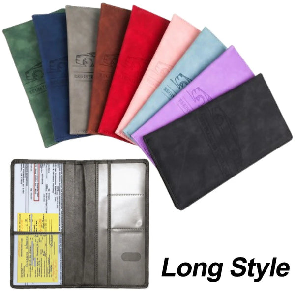 A collection of PU leather document organizers in various colors and a long style organizer.