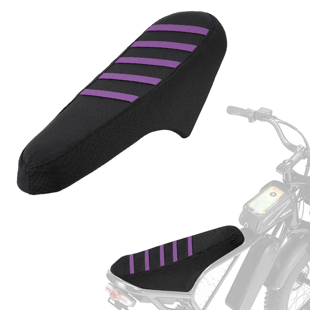 Black motorcycle seat cover with purple stripes for e-bikes and scooters