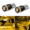 A close-up view of Canbus Error-Free T10 LED bulbs installed in a vehicle's interior light fixture.