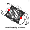 Black double-layer elastic cargo net measuring 25x30cm with hooks for motorcycle use