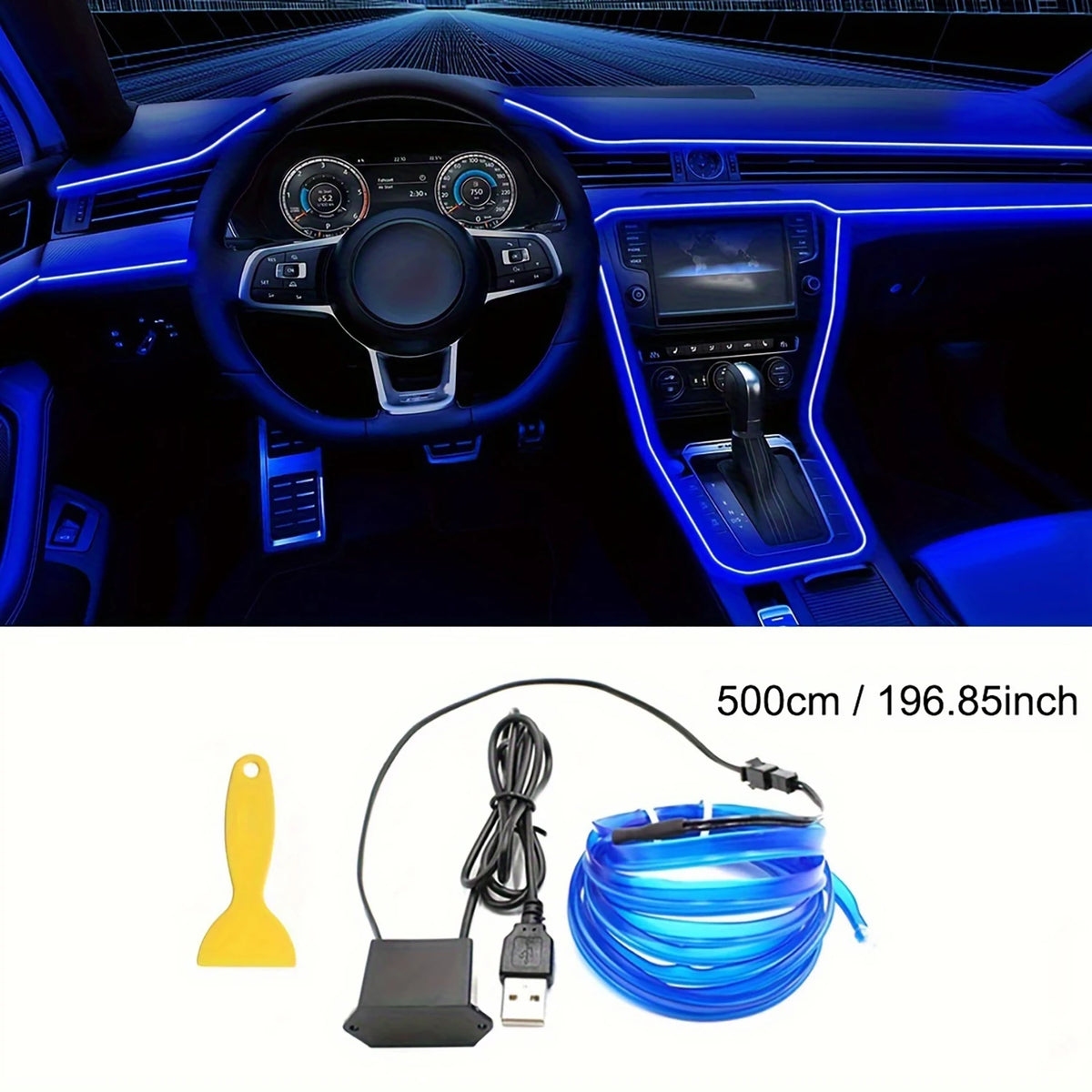 Flexible blue LED wire light strip for car interior ambient lighting