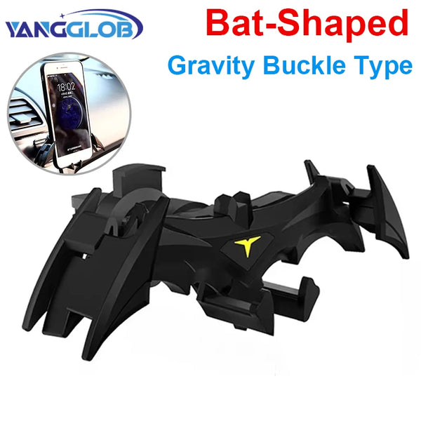 Black bat-shaped gravity buckle type phone holder mount for cars