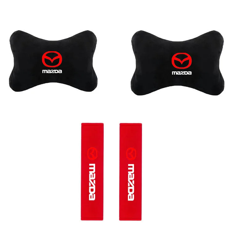 Black Mazda car headrest seat belt shoulder pad and red replacement pads