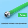 A green silicone gel pipette with a stainless steel gravity ball attached, used for fluid transfer.