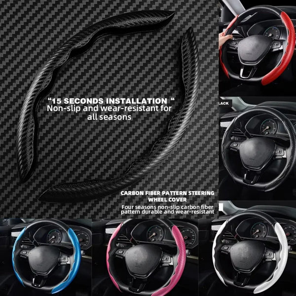 Black carbon fiber pattern steering wheel cover for non-slip and wear-resistant installation