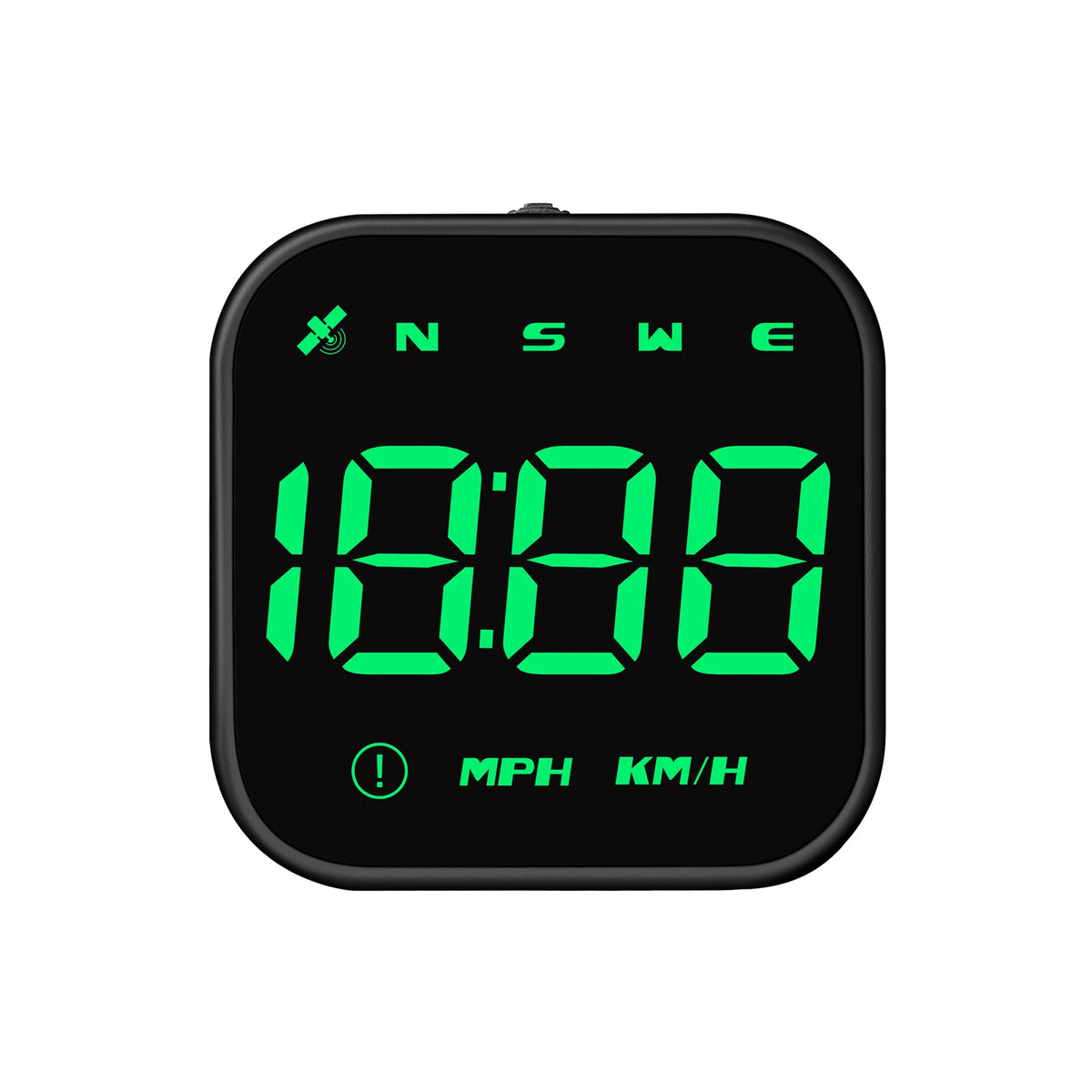 A black GPS smart gauge head-up display device showing a digital speed reading of 10.00 MPH or KM/H.