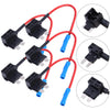 Set of automotive fuse adapter splitters in black and red wires with various connector types